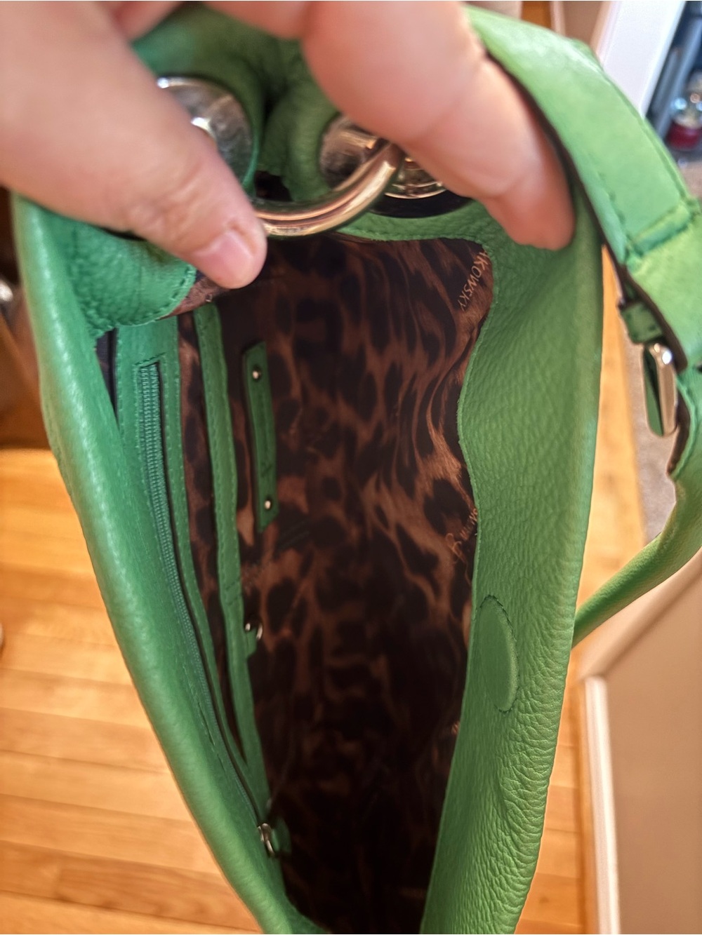 B. Makowsky Green Pebbled Leather Hobo Shoulder Bag - Picture 7 of 9